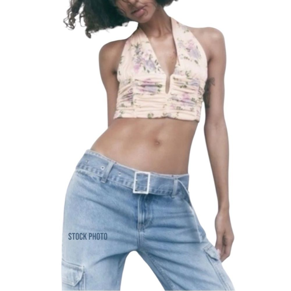 Zara Pink Ruched Crop Halter Top XS Feminine Coquette Summer Boho Chic Sexy NWT